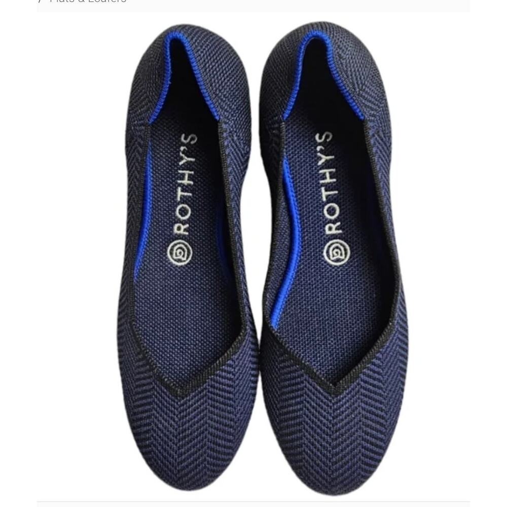 Rothys Rounded Toe Flats Midnight Metallic Herringbone Size 8 NIB Office Retired